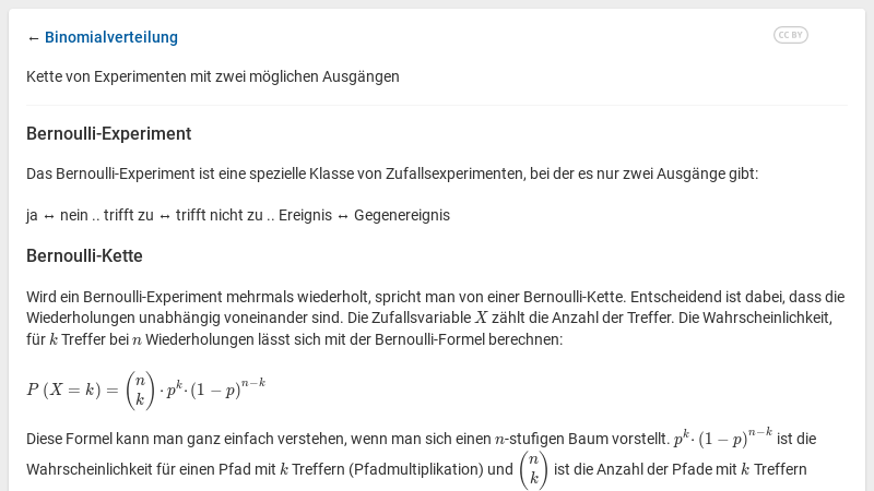 Mathematik - Binomialverteilung - Bernoulliexperiment Und Bernoullikette